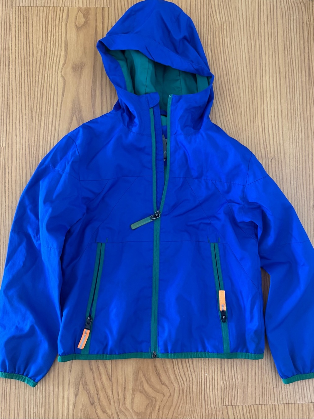 Champion Bright Blue Hooded Rain Jacket with Green Trim